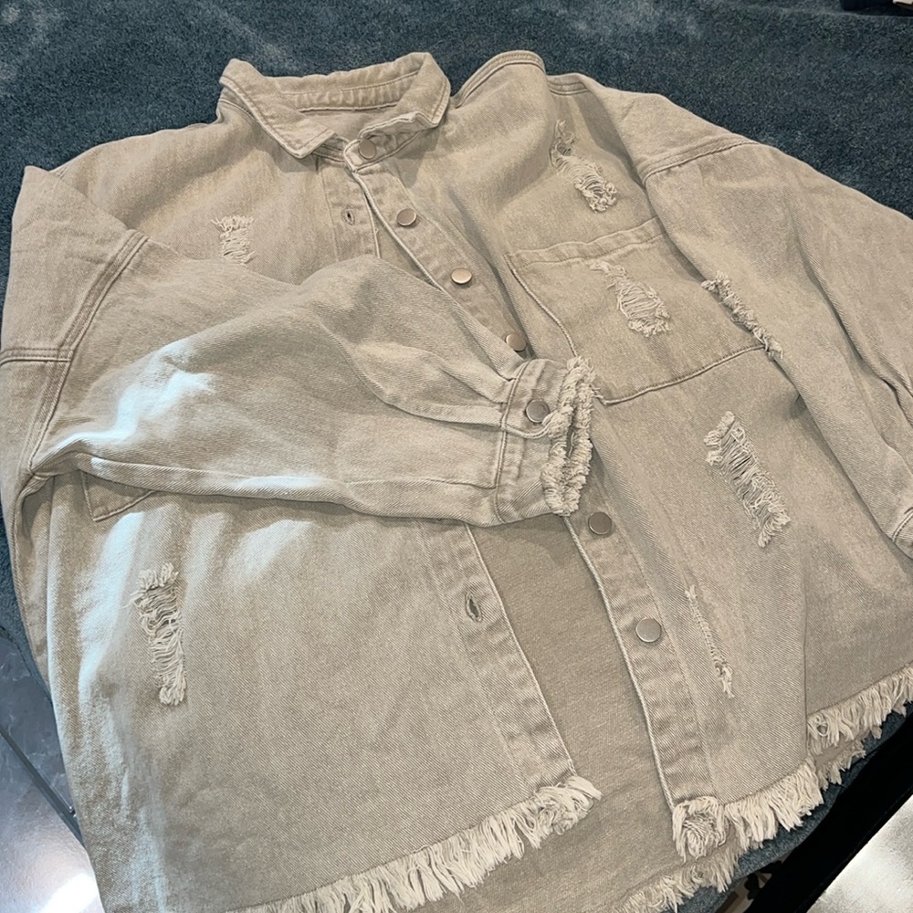 Oversized Khaki Denim Jacket- Large